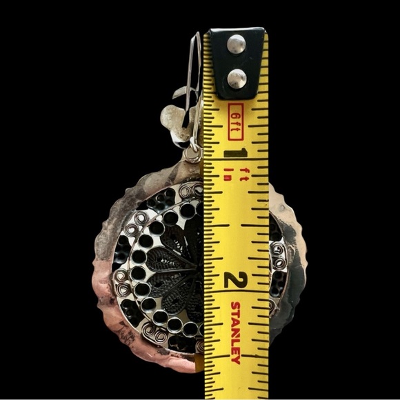 New Large Sterling Silver Day of the Dead Mexican Filigree Skull Flower Earrings - Picture 3 of 4